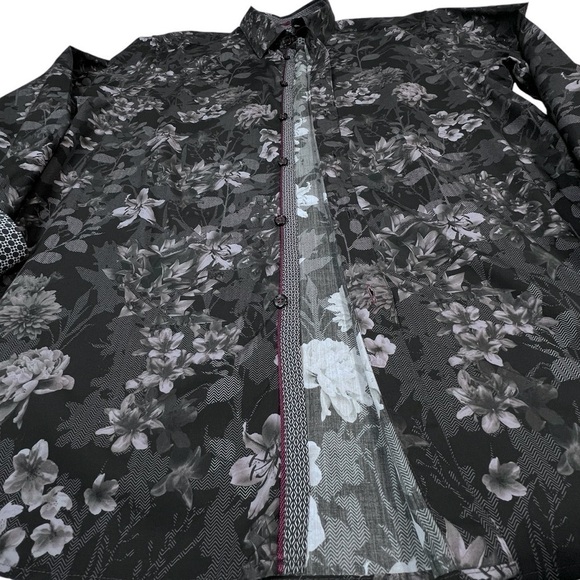 TED BAKER LONDON Long Sleeve Grey Pink Black Floral Shirt Men's XL - Picture 10 of 16